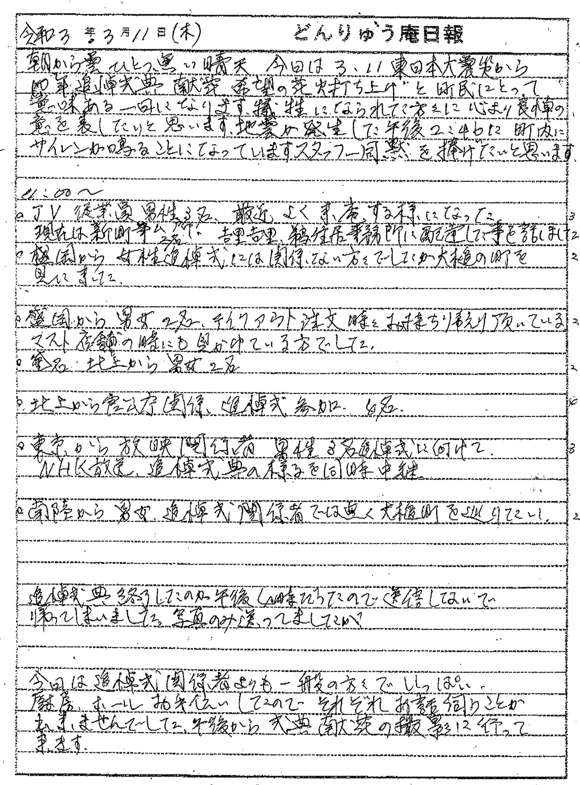 震災機構お嬢の大槌便り222.　3.11東日本大震災津波追悼式